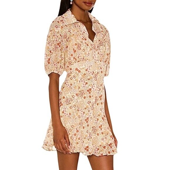 Free People Bonnie Mini Dress in Tea Combo Pale Yellow Floral Size XS NWT - Picture 3 of 14